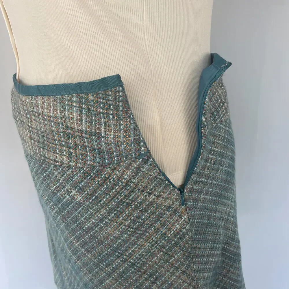 Y2K Tweed Mini Skirt Size 16 Blue Brown Mid Rise Career Office Academia Twee
